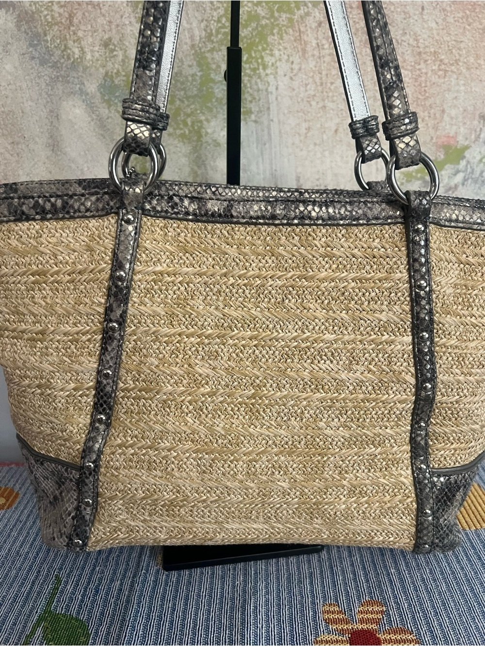Coach 2013 Alexandra Straw Tote with Exotic Python Leather Trim - Picture 14 of 14